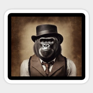 Victorian Gorilla Portrait Artistic Gift Tie Fashion Gorilla Styl Sticker